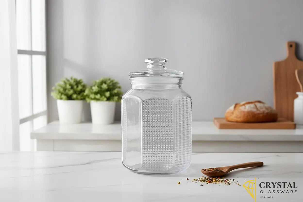 Multi purpose glass airtight jar with lid with 2.2 liter capacity